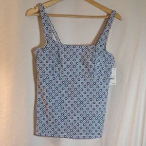 NWT Lands' End Blue & White Soft Pattern Tankini Bathing Suit Top - Size 12